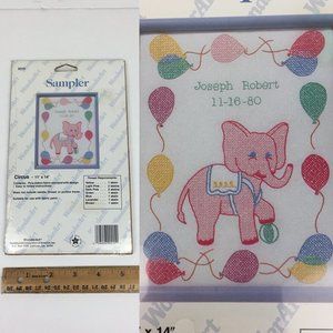 Vtg Circus Elephant Balloon Wonderart Needlecraft Needlepoint Nursery Cloth Only